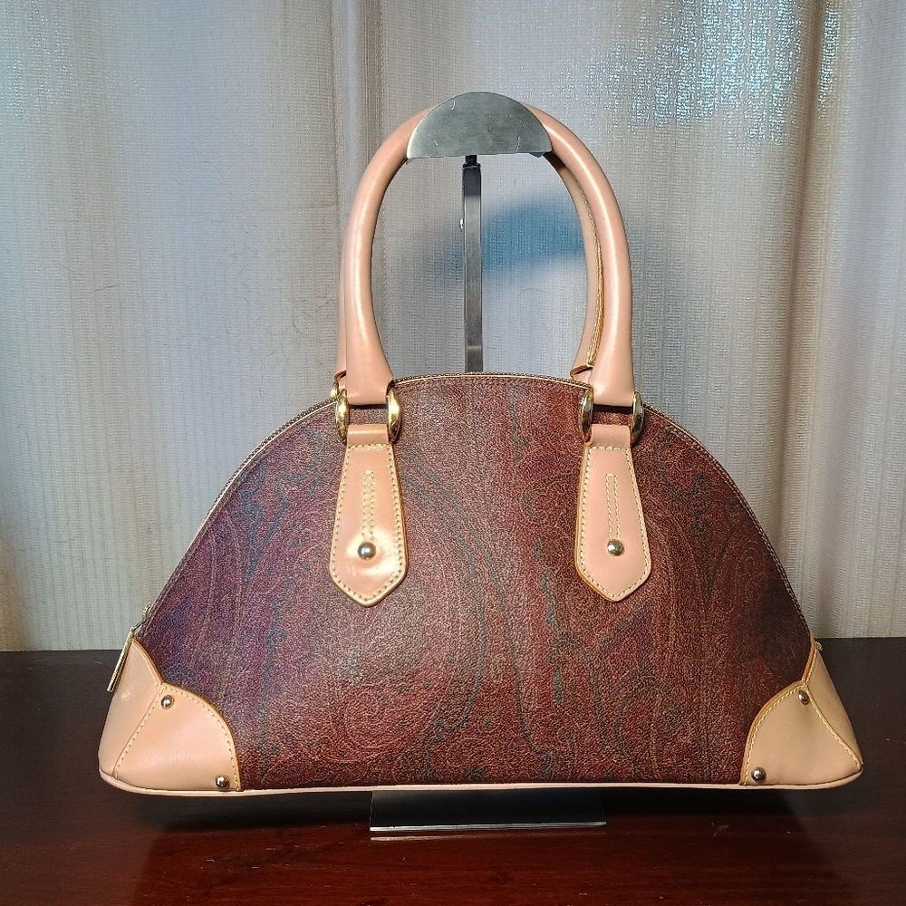 Etro Multicolor Paisley Dome Satchel with Pink Trim